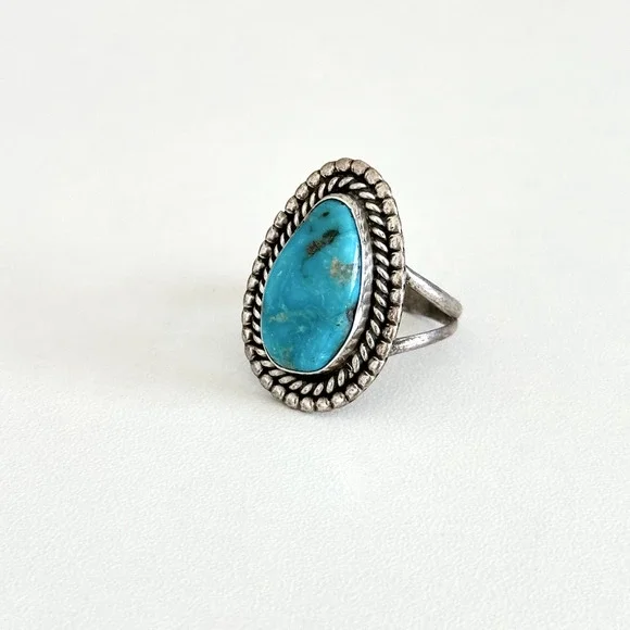 Vintage 925 Sterling Silver Turquoise Large Southwestern Tall Band Ring Size 8